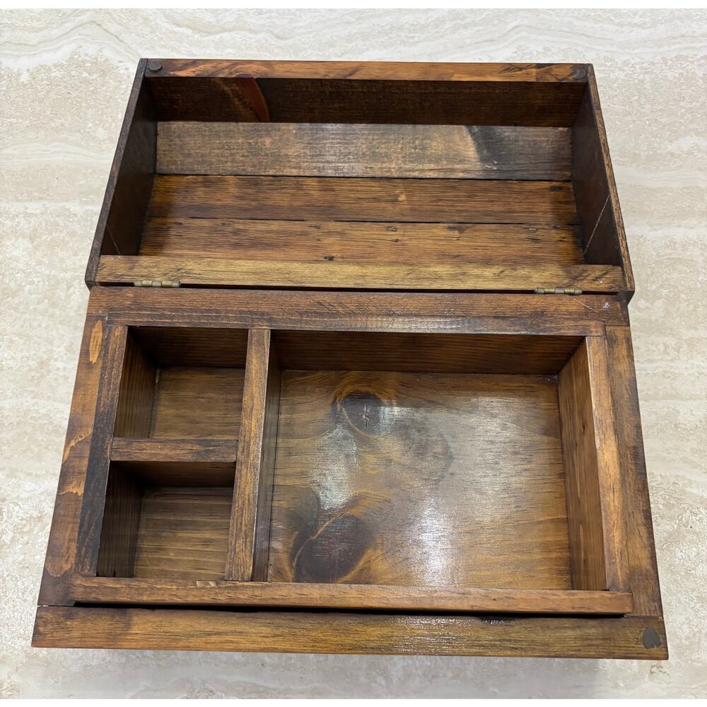 Vintage Rustic Wooden Keepsake Chest Box Storage Hinged Lid Solid Wood 12" x 9"